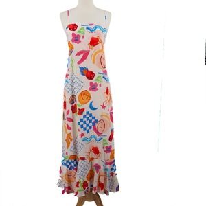Paper Heart Anthropologie Maxi Dress Large Graphic Print Sundress Resort Wear